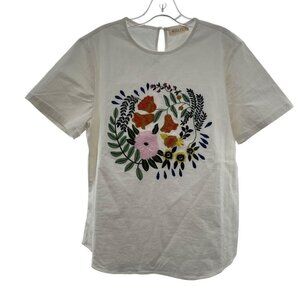 Roolee Women's Short Sleeve Embroidered Floral Top White/Multi Size XXXL